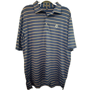 Peter Millar Men’s Performance Golf Polo Shirt Navy Orange Striped Casual Large